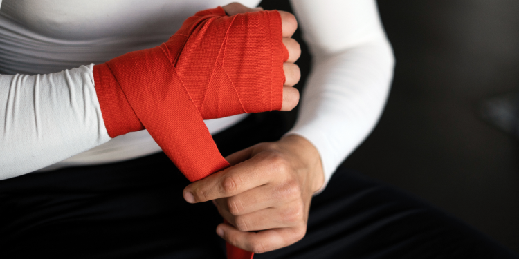 Image displays combat sport trainng equipment