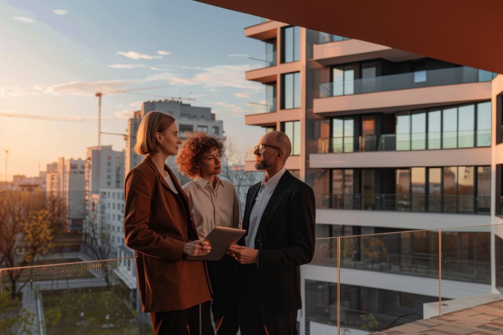 real estate agent with seller buyer apartment