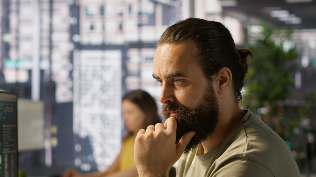 employee using laptop device analyze datasets 1